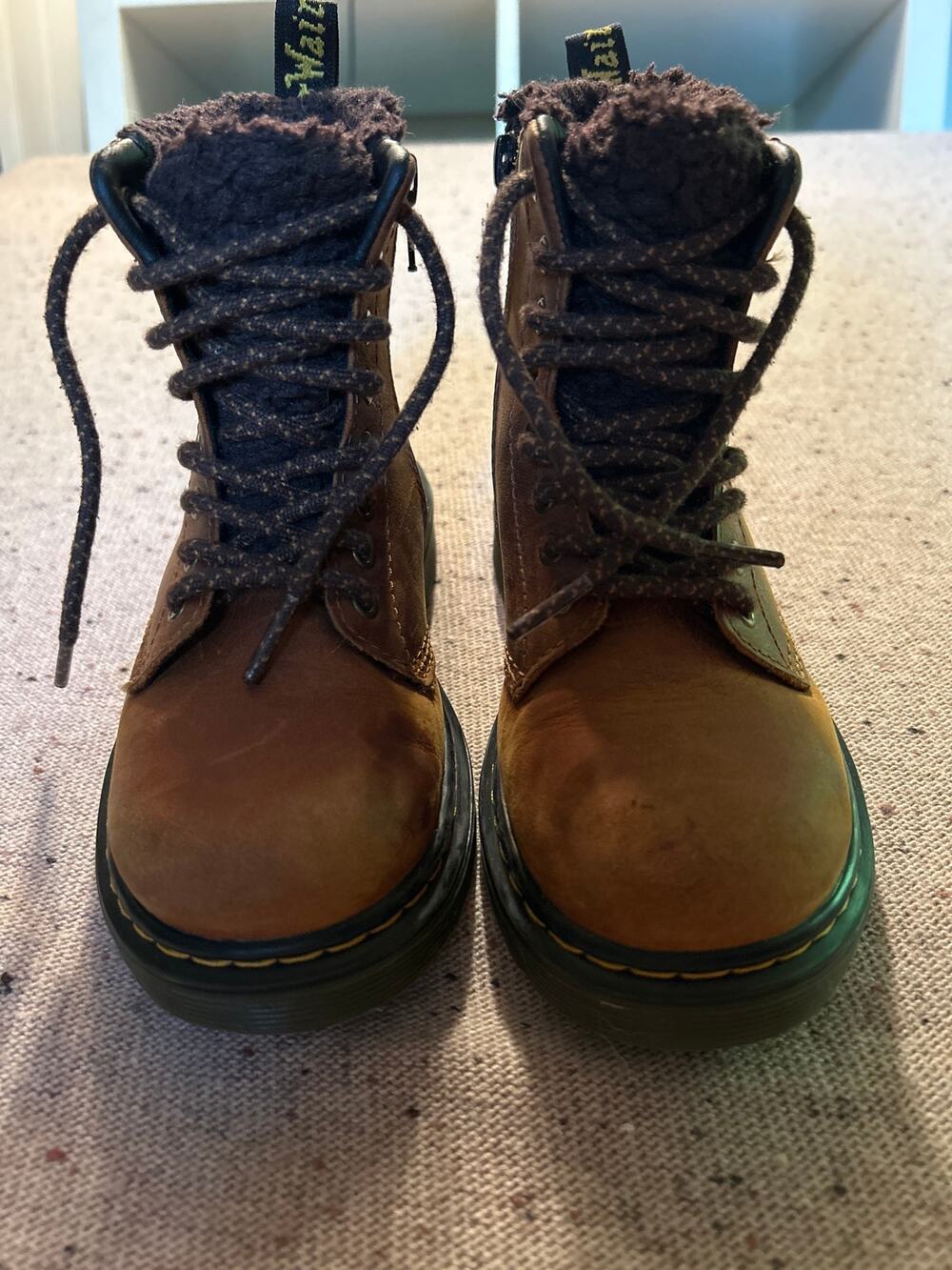 Dr. Marten's Serena Faux Shearling Lined Leather Boots Zip Girls 13 Brown